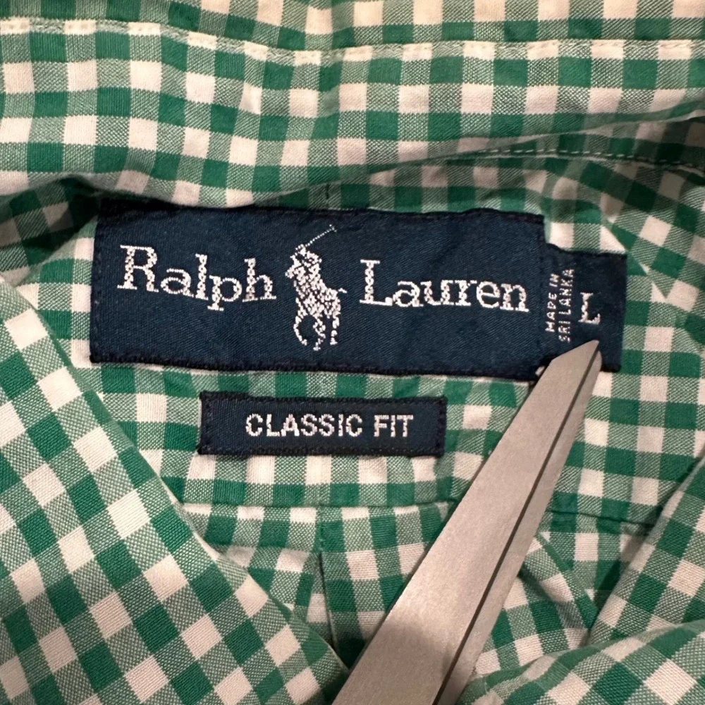 Polo Ralph Lauren Men L Green Gingham Short Sleeve Button Down Shirt Classic Fit